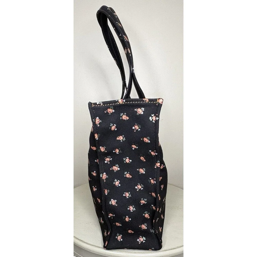 Rare COACH Sharky Canvas Tote Bag Floral Black Leather Trim Limited Edition EUC
